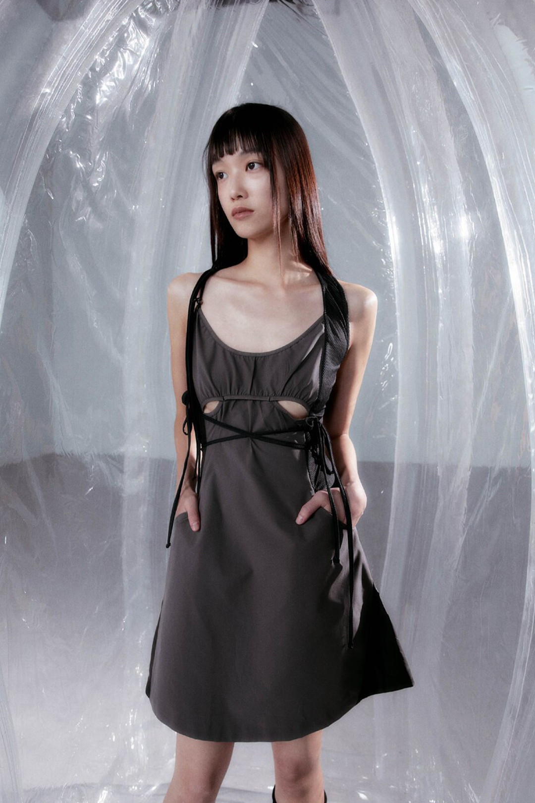 Halter neck apron dress Black