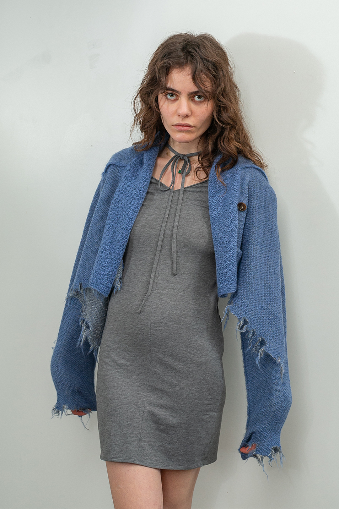 Damaged Mohair Knit Cardigan Blue