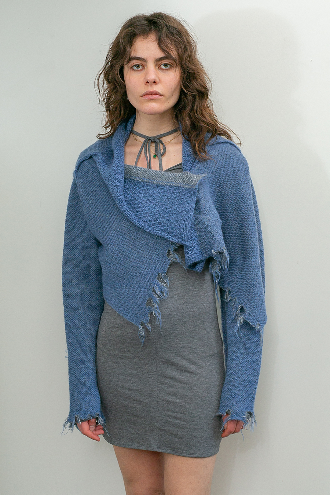 Damaged Mohair Knit Cardigan Blue